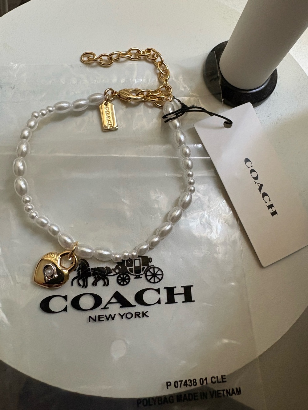 Coach Pearl Heart Charm Bracelet NWT
